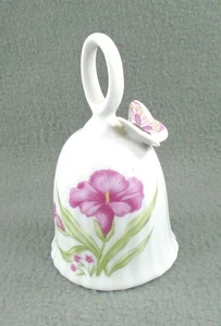 JSNY Souvenir 3D SCHMETTERLING SAMMLER GLOCKE rosa Blumen Vintage Porzellan 5" - Bild 1 von 6