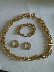 Modeschmuck Set Halskette, Armband & Ohrringe Statement vergoldet schwer - Bild 1 von 11