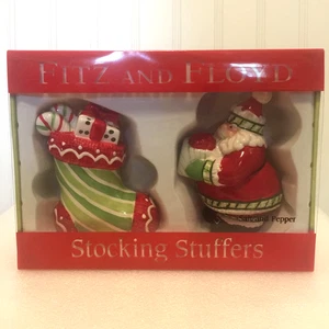 Fitz and Floyd Strumpf Stuffers Weihnachtsmann und Strumpf Salz und Pfefferstreuer 2007 - Bild 1 von 8