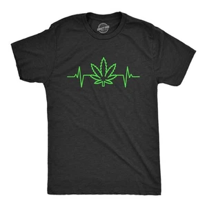 Mens Pot Leaf Heart Beat T Shirt Funny Cool Pulse Monitor 420 Weed Tee For Guys - Picture 1 of 7
