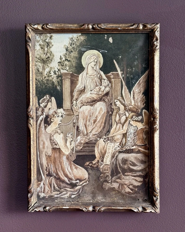 Antigua pintura al óleo europea sobre lienzo Madonna & Child 1938 Foto 1 de 4