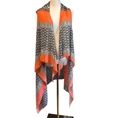 Chal Chaleco Top Poncho Kimono Abierto Naranja Negro Geo Azteca Boho Gitano Hippie Foto 1 de 4