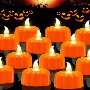 12 Pack Pumpkin Tea Lights Fall Decorations, LED Orange Pumpkin Lights Flameless - Picture 1 of 12