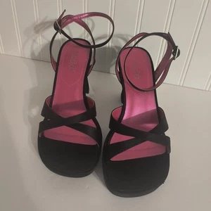 Vintage 90s y2k Mudd Bratz Black Strappy Buckle Chunky Heel Platform Sandals 7M - Picture 1 of 8