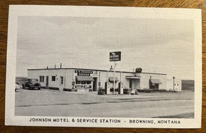 Johnson Motel & Service Gas Station Browning MT Montana Vintage Postcard - Bild 1 von 4