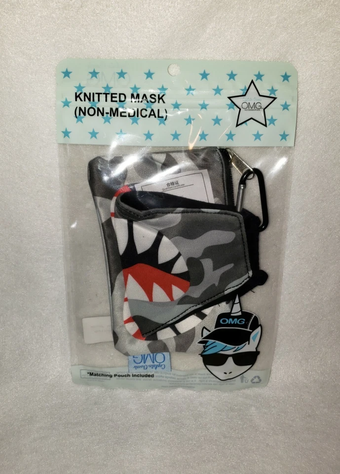 Boys Shark Face Mask and Holder Set Cloth Face Mask Cotton Reusable Washable - Image 1 of 1