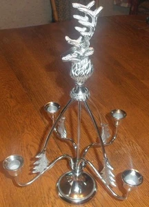YANKEE CANDLE HOLDER SILVER 16" Holds 4 Taper Candles Centerpiece w/ reindeer - Picture 1 of 6