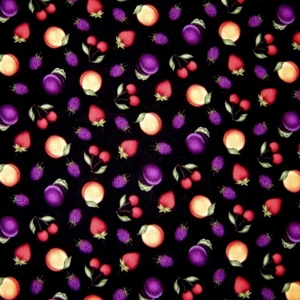 Food Fabric - Fruit Basket Strawberry Cherry Black - QT Quilting Treasures YARD - Picture 1 of 1