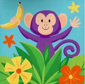 Jungle Safari Beverage Napkins Paper 16 Pack Monkey Birthday Party Tableware - Picture 1 of 2