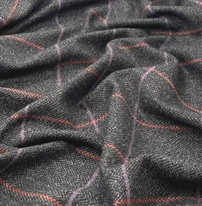 Grey Herringbone Wool Tweed Fabric, Upholstery, Jacketing, 100% Pure Wool - Picture 1 of 4