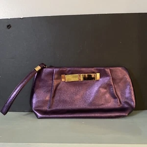  Victoria's Secret Purple Clutch Wristlet Evening Bag Make Up Bag w/Gold Bow - Picture 1 of 7