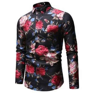 Tops t-shirt luxury dress shirt slim fit long sleeve formal men's casual floral
