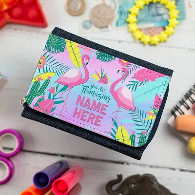Personalised Girls Purse Flamingo Denim Coin Wallet Birthday Gift For Her KSP208 - Image 1 of 4