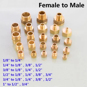 Brass Pipe Fitting Reducer Adapter 1/8" 1/4" 1/2" 3/4" BSP Male to Female Thread - Picture 1 of 20