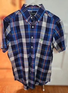 Polo Ralph Lauren Button Down Dress Shirt Mens Small Blue Plaid Short EASTER - Picture 1 of 3