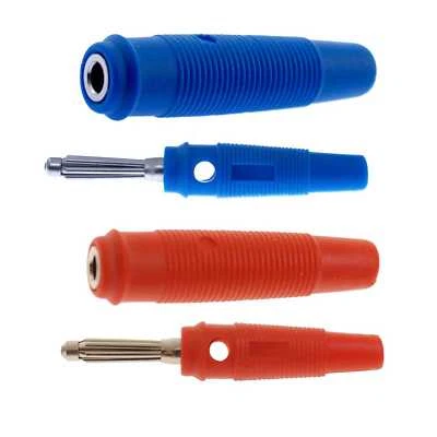HIRSCHMANN ✅Bananenstecker + Kupplung 2+2 Rot/Blau Laborstecker Büschelstecker mit Querloch