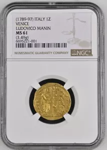 1789-97 Italy Gold Zecchino Venice Ludovico Manin NGC MS61 Christ Coin - Picture 1 of 8