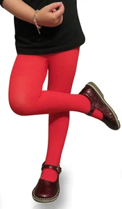 Clips N Grips Girls Colored Tights Microfiber Footed Fun Stockings Red - Picture 1 of 2