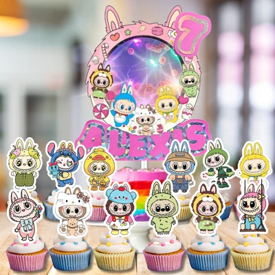 JEWELESPARTYZ LABUBU PARTY banner cupcake BIRTHDAY DECORATION BALLOON TABLEWARE SWIRL DISPlaY