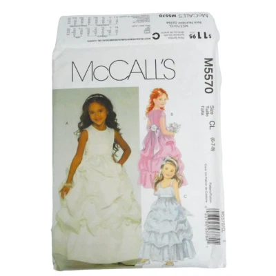 McCalls 5570 Girls Lined Dresses Sash Sewing Pattern Size 6-8 Uncut Formal Floor - Image 1 of 4