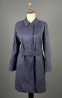 Women AQUASCUTUM Navy Blue Club Check Belted Trench Coat Size 10