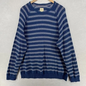 GH BASS & CO Sweater Men XL Striped Crew Neck Cotton Raglan Sleeve Pullover Blue - Picture 1 of 11