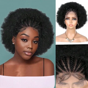 Braided Synthetic 10 inches Lace Front Braided Wig With Baby Hair Afro Curly Wig - Picture 1 of 14