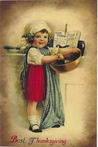 Vintage Thanksgiving Postcard RETRO Antique NEW REPRINT Autumn Harvest - Picture 1 of 2