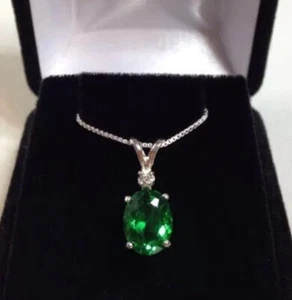 Oval Cut Emerald Pendant, 925 Silver Solitaire Handmade Pendant, Wedding Gift - Picture 1 of 3