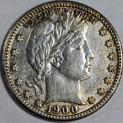 1900-S Silver Barber Quarter Cleaned AU Details High Grade Semi-key Date Cover