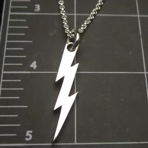 MJG STERLING SILVER LIGHTNING BOLT PENDANT 1 1/2" + CHAIN. BIKER.GUITAR PLAYER. - Picture 1 of 2
