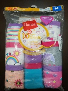 9 Hanes Girls Briefs Tagless Size 14 No Ride Up  100% Cotton Rainbow Unicorn  - Picture 1 of 3