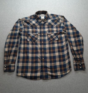 Ariat Flannel Shirt Mens Large Blue Plaid Pearl Snap Retro Fit Outdoor Western - Picture 1 of 16