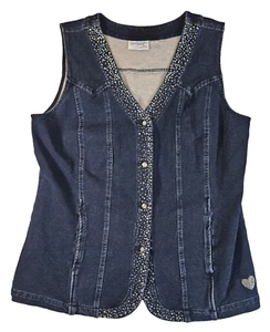 Quacker Factory Dream Jeannes Rhinestone Button Front Vest Denim Blue - Medium - Picture 1 of 8