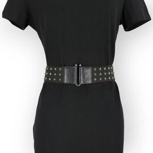 Cinturón Betsy Johnson ancho elástico negro plata tachonado M/L vegano Y2K envío gratuito - Imagen 1 de 9