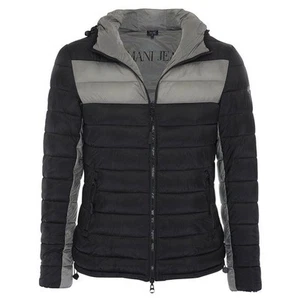 Armani Jeans Two Tone Stripe Puffer Jacket xtra Large Black And Khaki With Hood. - Picture 1 of 18