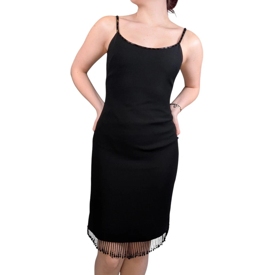 Jones New York Beaded Little Black Dress Sheath Spaghetti Straps Black 2 Petite - Image 1 of 4
