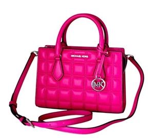 MICHAEL KORS SHEILA S CENTER ZIP SATCHEL SHOULDER BAG QUILTED DRAGON FRUIT - Picture 1 of 12