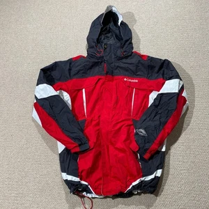 Columbia Waterproof Jacket Mens Small Red Black Omni Tech Bugaboo Outdoor Hiking - Picture 1 of 12
