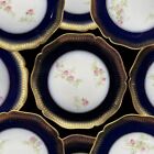William Guerin Limoges Cobalt And Gold Salad Plates Hand Painted Roses Set Of 10