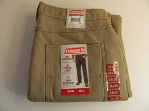 Pantalone uomo Coleman Carpenter elasticizzato foderato in pile marrone nuovo con etichetta taglia 34 x 30 - Foto 1 di 6