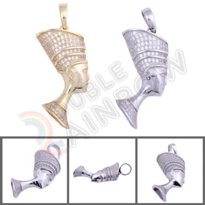 Men's 925 Sterling Silver 14K Gold Plated CZ Egypt Queen Nefertiti Pendant#P22 - Picture 1 of 7