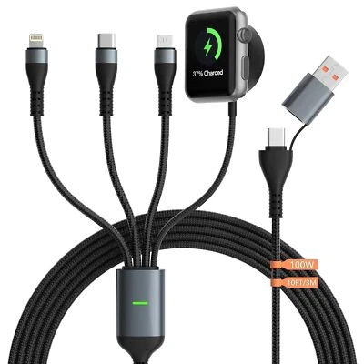 10FT 100W Multi Charging Cable with Samsung Watch Charger - 4 in 1 Universal Cha - Image 1 of 4