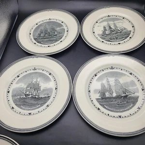 Wedgwood Set (4) The American Clipper Ships Plates 9" Ivory/ Black Vintage New - Picture 1 of 10