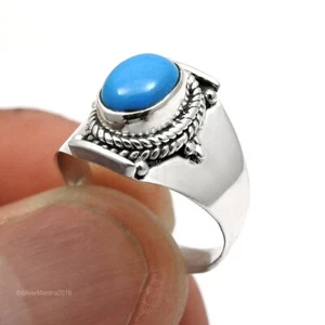 December Turquoise Gemstone Bezel Statement Birthday Cocktail Ring Solid Silver - Picture 1 of 8