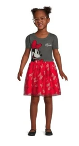 Disney NEW♈Girl's Printed Mesh skirt/knit Dress size M~MINNIE MOUSE red/grey - Picture 1 of 6