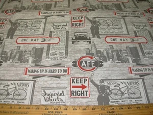 10 YDS LONDON OLDE TYME STREET SIGNS COTTON DRAPERY UPHOLSTERY FABRIC FOR LESS - Picture 1 of 4