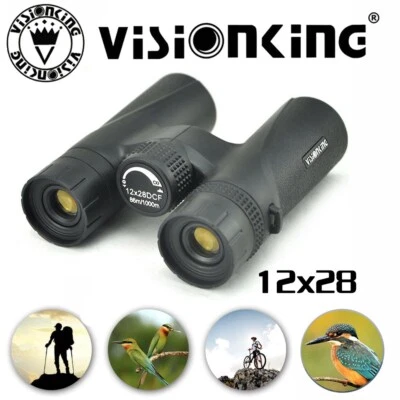 Visionking 12x28 Bak4 Black Roof Binoculars Hunting Birding Scope bird watching - Image 1 of 4