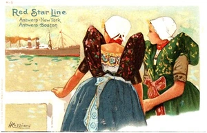 Red Star Line Ocean Liner Signed H. Cassiers Two Dutch Girls  Undivided Postcard - Picture 1 of 2