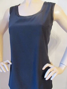 NEW ST JOHN KNIT WOMENS SHELL TOP  BLOUSE SIZE 2 SILK SPANDEX BLACK CAVIAR - Picture 1 of 5